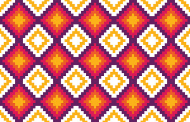 Christmas and New Year pink and white seamless pattern, fairytale pixel pattern in white and green with Nordic snowflakes for winter hats, ugly sweaters, jumpers. wallpaper, paper or other design