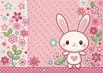 Adorable Kawaii Bunny Character Pattern in Soft Pink Tones Perfect for Cute Designs and Children's Products, Featuring Playful Bunnies and Lovely Elements in a Fun Composition
