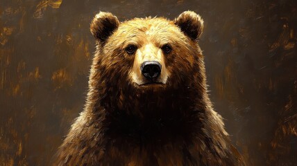 Obraz premium Oil painting style, a majestic bear with rich brushstrokes, detailed fur, and warm lighting in a classic portrait.