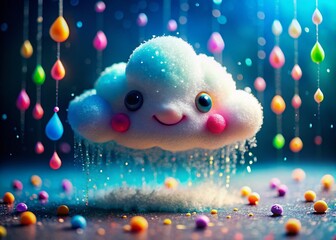 Adorable Macro Photography of a Rain Cloud with a Cute Face, Capturing the Playful Spirit of Nature in High Detail, Perfect for Weather and Children's Themes
