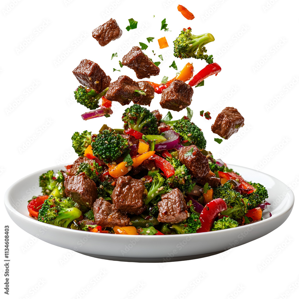 Wall mural Beef Broccoli StirFry with Vegetables and Sesame Seeds