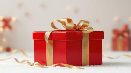 Obraz premium Crimson gift box, gold ribbon, open lid, festive surprise, occasion, special, texture