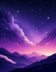 Obraz premium Vertical wallpaper of a sea of ​​clouds at sunrise with a background of cosmic stars and violet and blue gradients.Wallpaper, phone background