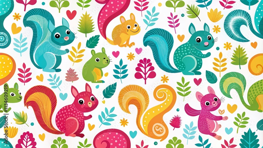 Aufkleber adorable squirrel pattern design featuring playful and cute illustrations of squirrels in a charming