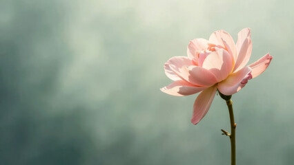 Serene pink lotus flower blooming on a tranquil green background