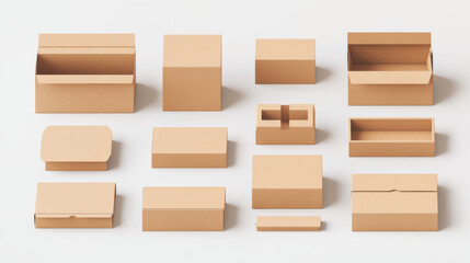 3D set of cardboard boxes isolated on white background. Vector realistic illustration of carton package for parcel delivery, closed and open packaging, product stored at warehouse, shopping order