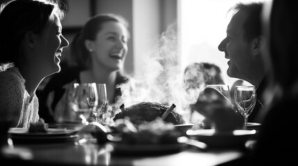 Happy family enjoys a delicious meal together at a dining table, filled with laughter and warmth.