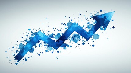 Obraz premium A blue zigzag line with splashes represents an upward trend in performance metrics over time