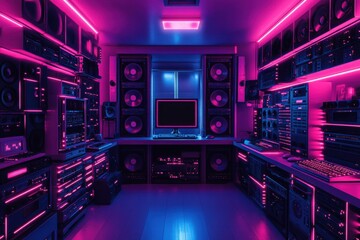 Obraz premium Neon Retro Music Studio