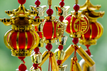 Chinese New Year lanterns and decoration with Chinese word meaning Good Fortune and Blessing. Chinese New Year celebration concept.