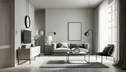 Minimalist Gray Living Room with Natural Light.
