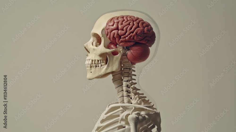 Poster Human Skeleton Anatomy with Visible Brain Structure and Details