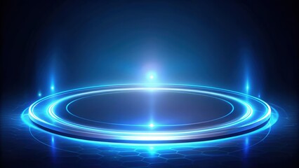 Futuristic holographic spotlight circle with blue glow on background, hologram, spotlight, holographic, HUD