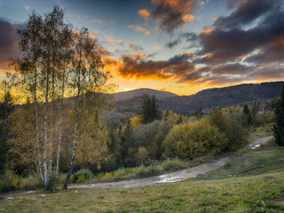 The landscape of Carpathian Mountains in the sunny weather. Perfect weather condition in the autumn...