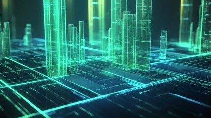 Futuristic Technology Visualization with Neon Grids and Structures