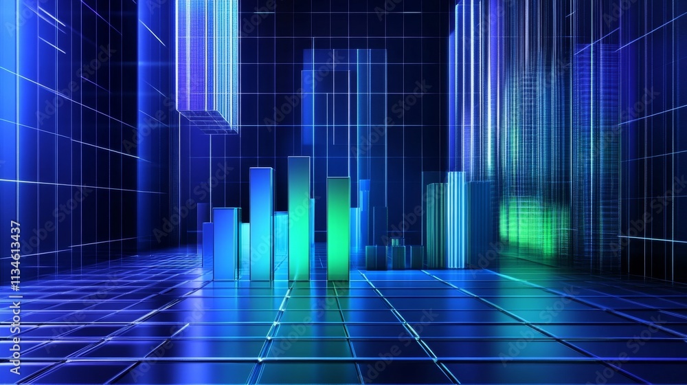 Poster futuristic digital graphs and data visualization in blue tones