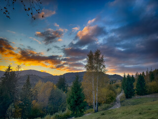 The landscape of Carpathian Mountains in the sunny weather. Perfect weather condition in the autumn...
