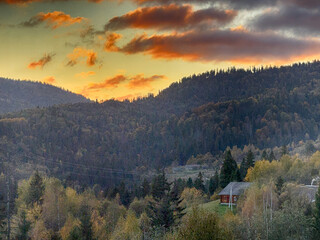 The landscape of Carpathian Mountains in the sunny weather. Perfect weather condition in the autumn...