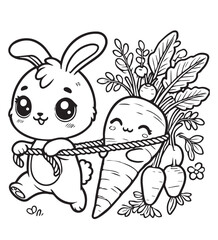 Coloring page bunny with carrot together