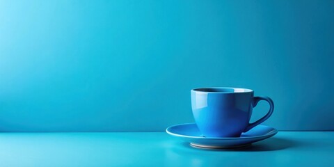 Fototapeta premium Minimalist blue blank paper coffee cup with holder centered on blue background , takeout, coffee, cup, holder, render,mockup