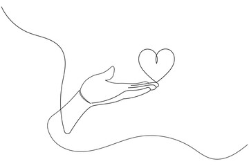 Obraz premium One continuous line drawing of palm of hand and human arm in isolate outline simple vector icon