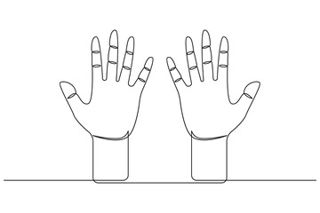 One continuous line drawing of palm of hand and human arm in isolate outline simple vector icon