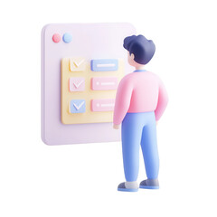 A person interacting with a modern checklist interface on a digital screen., isolated on a transparent background.