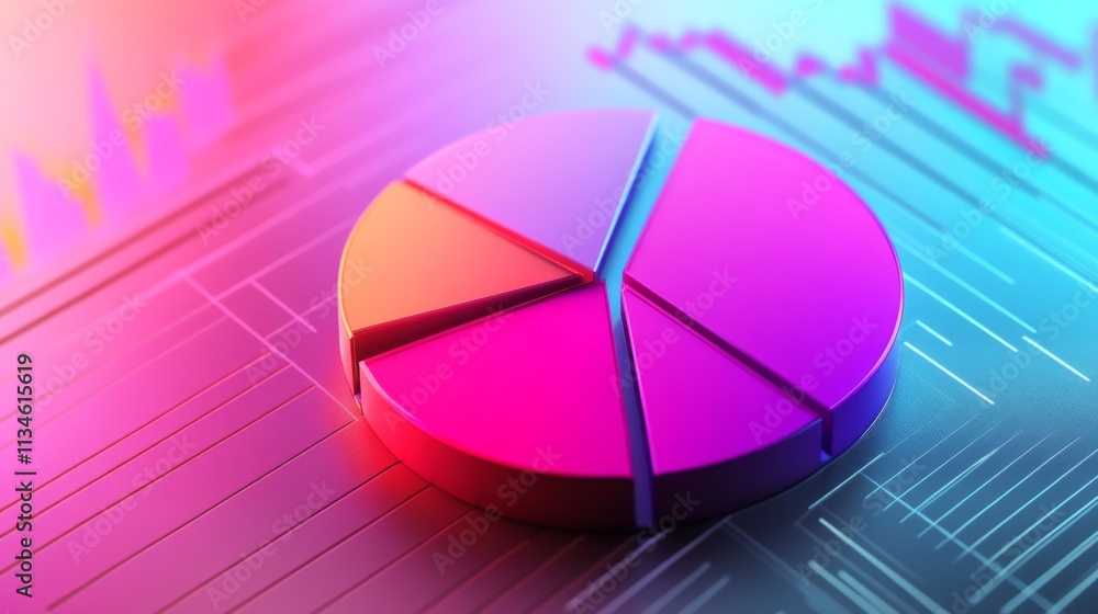Poster vibrant pie chart on a colorful background with data visualization