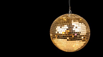 Obraz premium Shimmering Golden Disco Ball Hang for New Year's Eve Party and Festive Celebration Theme.