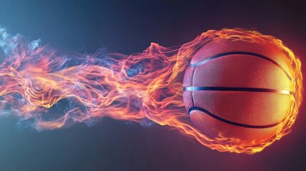 Fototapeta premium Fiery Basketball in Motion with Flames and Smoke Effect Capturing Energy and Action in a Dynamic Sports Scene for Team Spirit and Competition