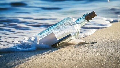 Message in a bottle at the sand beach