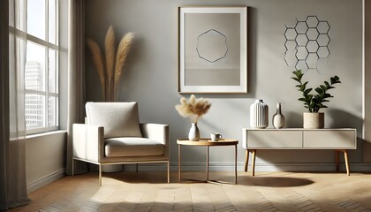 Neutral Toned Modern Living Room with Natural Accents.