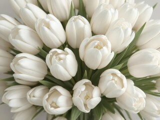 Elegant cluster of pristine white tulips, stems intertwined, easter, bouquet