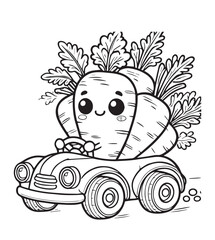 Carrot ride car coloring education page for kid 