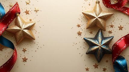 Gold & Blue Star Christmas Ornament Flatlay