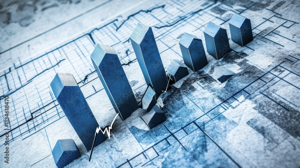 Poster 3d graph representation of economic trends on textured background