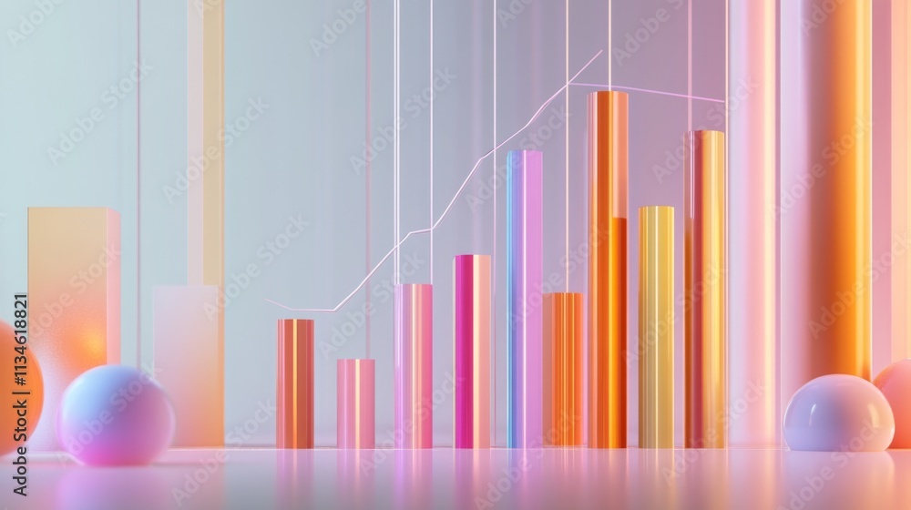 Fototapete abstract data visualization with colorful bars and spheres