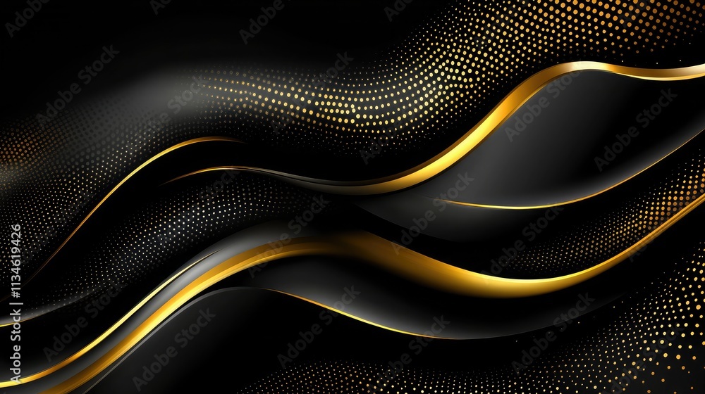 Aufkleber elegant and modern abstract background with wavy lines in black and gold featuring dots and gradient