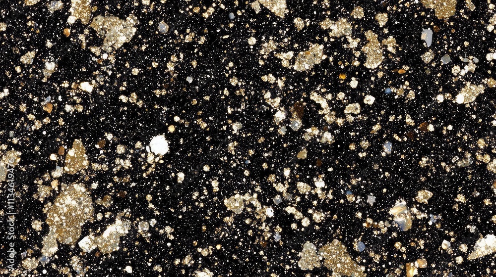 Poster abstract background of golden glitter and black texture, shimmering particles creating a unique and 