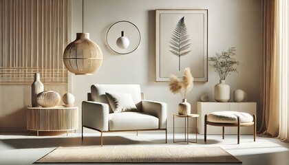 Serene Neutral Living Room with Natural Textures.