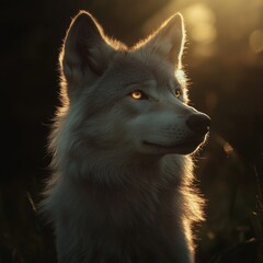 Obraz premium Majestic Wolf in Soft Sunset Light