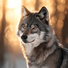 Obraz premium Majestic Wolf Portrait in Golden Light