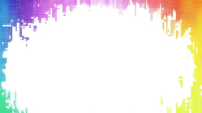 Sharp rainbow frame with pixelated pattern, smooth gradient, white background