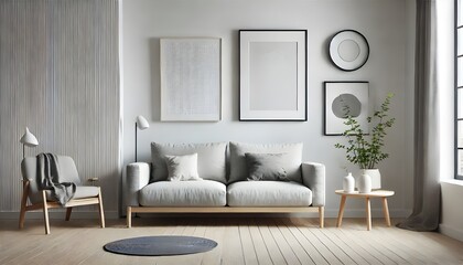 Minimalist Grey: A Neutral Living Space with Framed Art.
