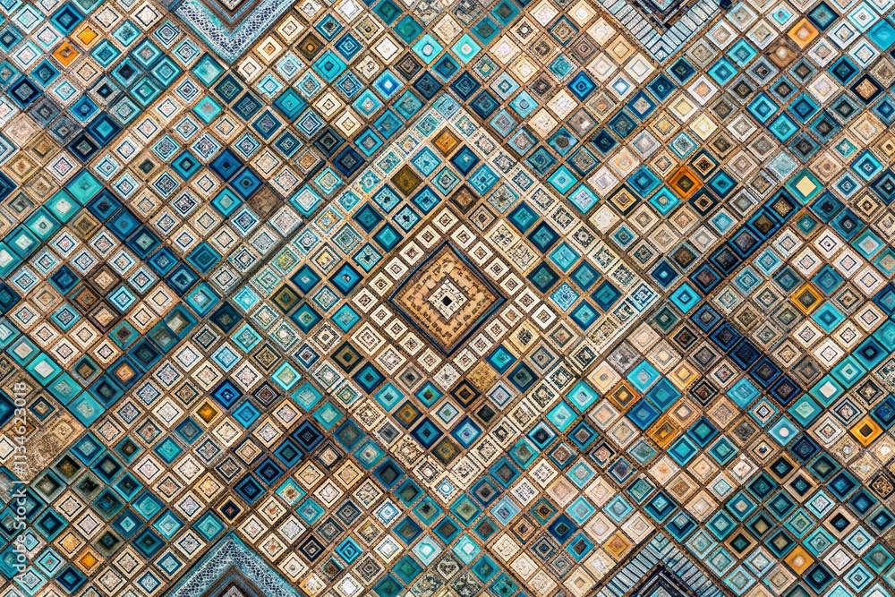 Poster aerial view of a geometric pattern featuring tiny squares in soft, tasteful colors for elegant backg