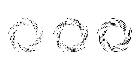 Set of dotted vortex shapes. Circle form. Geometric art. Trendy design element for logo, tattoo, sign, symbol, web, prints, posters, social media, template, pattern, abstract backdrop