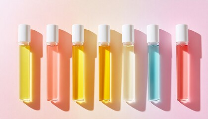 Vibrant Test Tubes Filled with Colorful Liquids Showcasing Innovative Formulations in Skincare Research