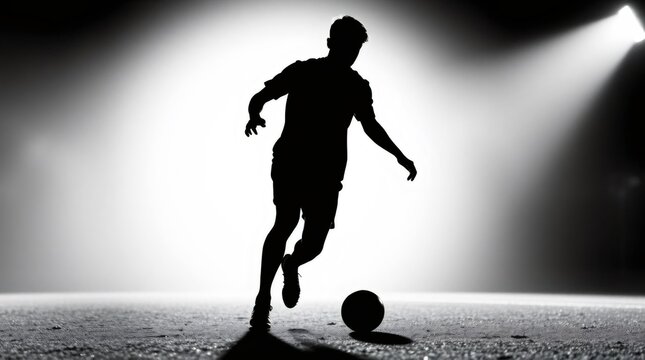 Silhouette of a Soccer Player Under Spotlight 