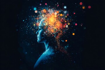 Fototapeta premium Woman exploring the universe of thoughts and ideas