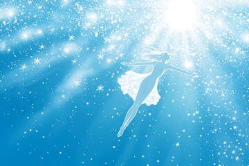 Enchanting Glowing Winged Creature Soaring Through Sparkling Snowy Celestial Landscape